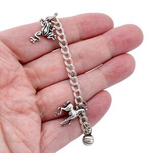 Vintage Italy SU Sterling Silver 925 Frog Horse Basketball Charm Bracelet 7"